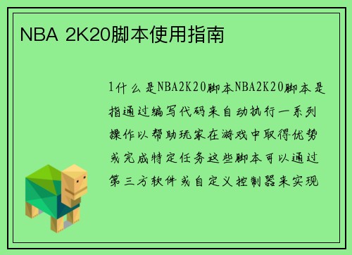 NBA 2K20脚本使用指南