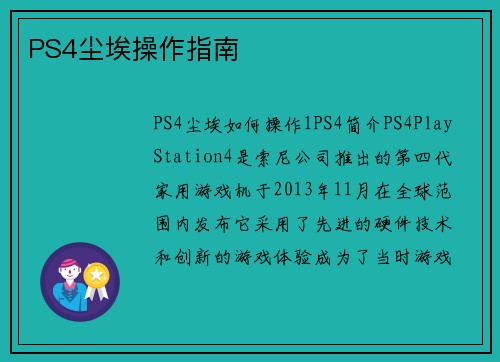 PS4尘埃操作指南